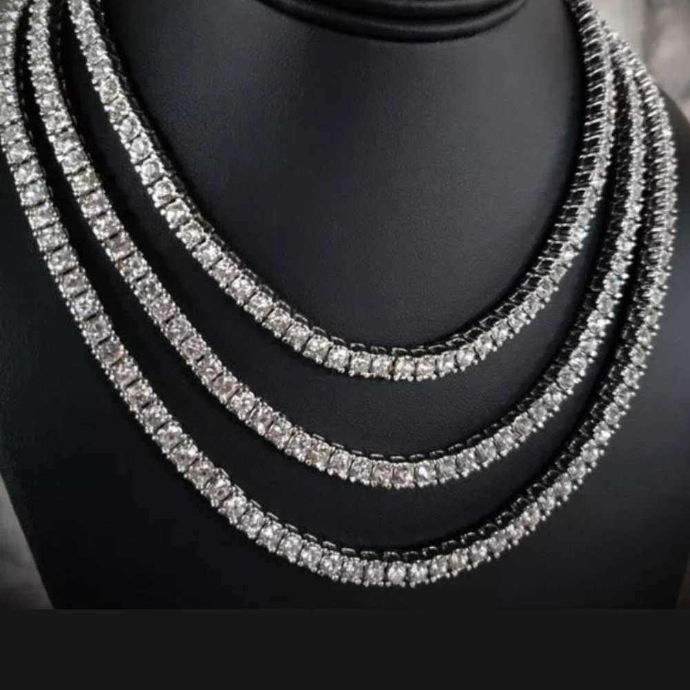 Lab created diamond tennis necklace. Sterling silver Electroplated.